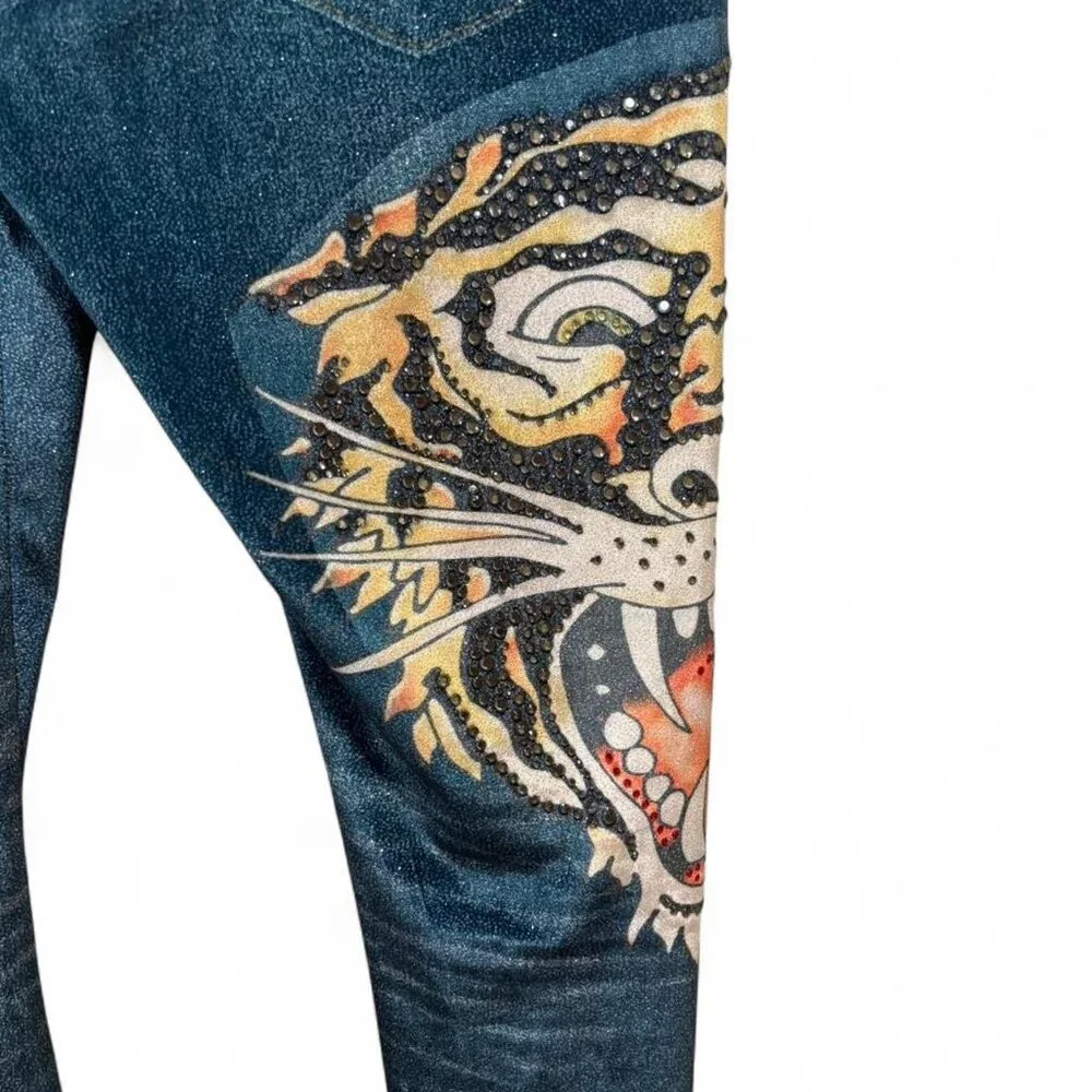 Ed Hardy Embellished Gem Leggings XS Y2K Grunge Punk - Picture 4 of 8